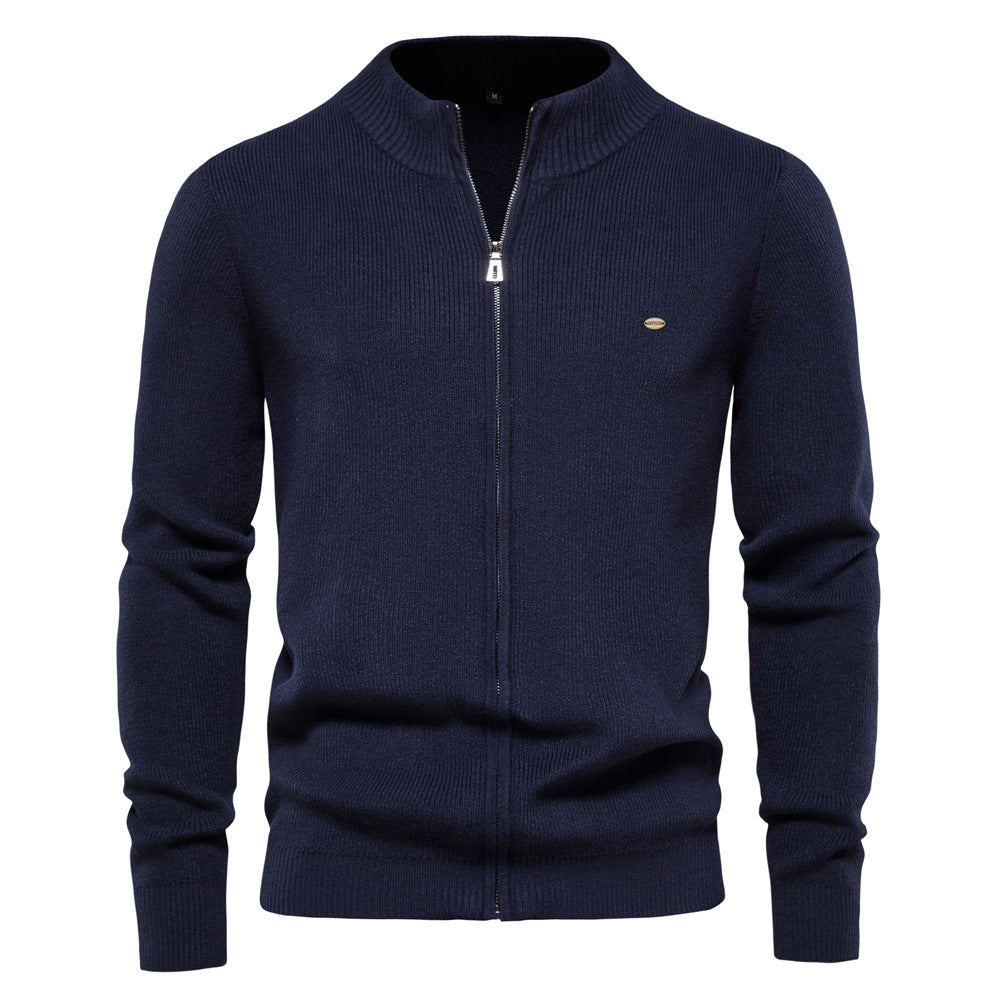 Men's Casual Vintage Style Stand Collar Full Zip Up Cardigan Sweater Coat