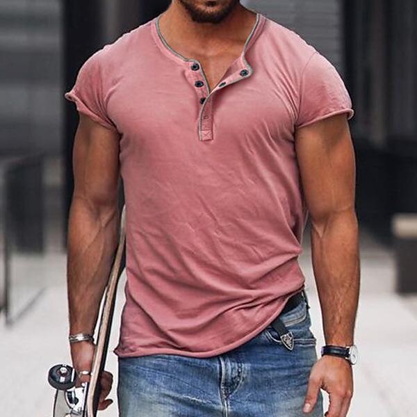 Men's Henry-neck Solid Color Breathable T-Shirt