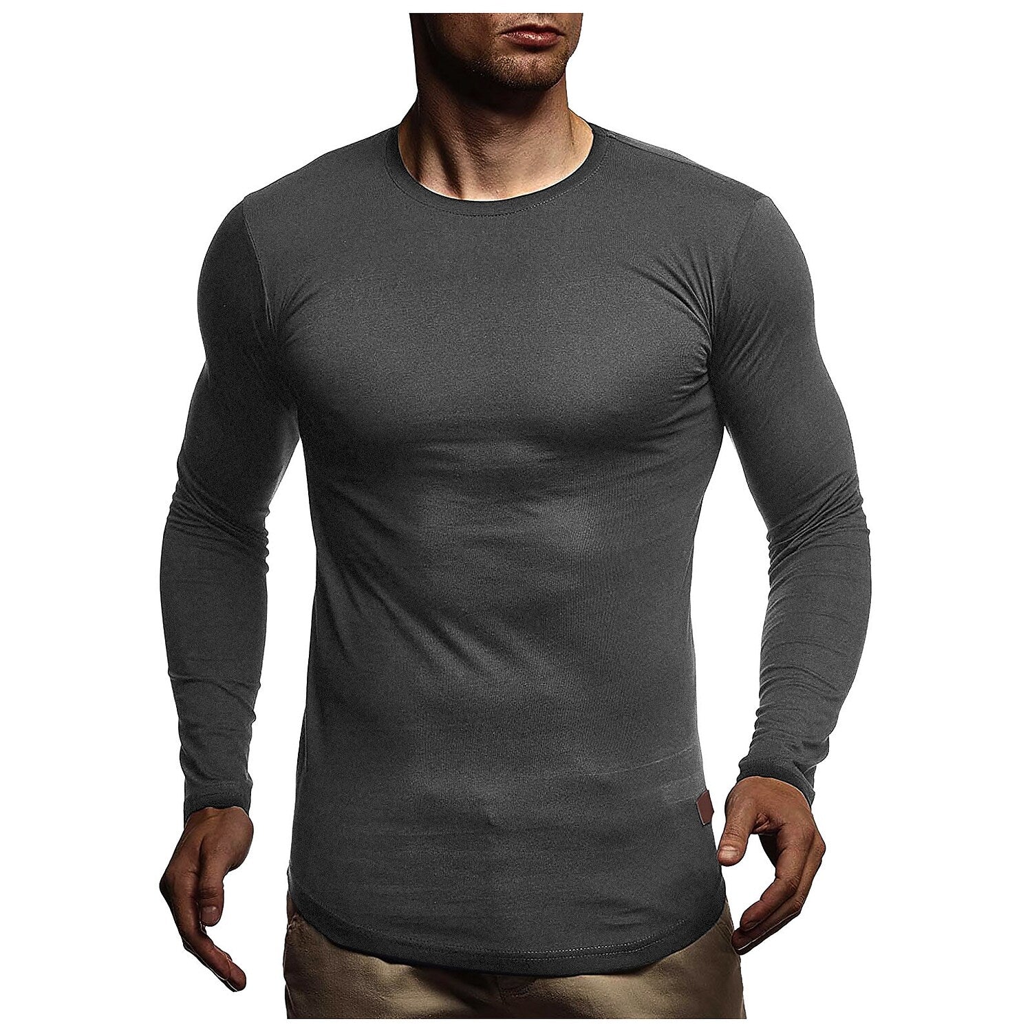 Men's Solid Color Round Neck And V-neck Long-sleeved T-shirt