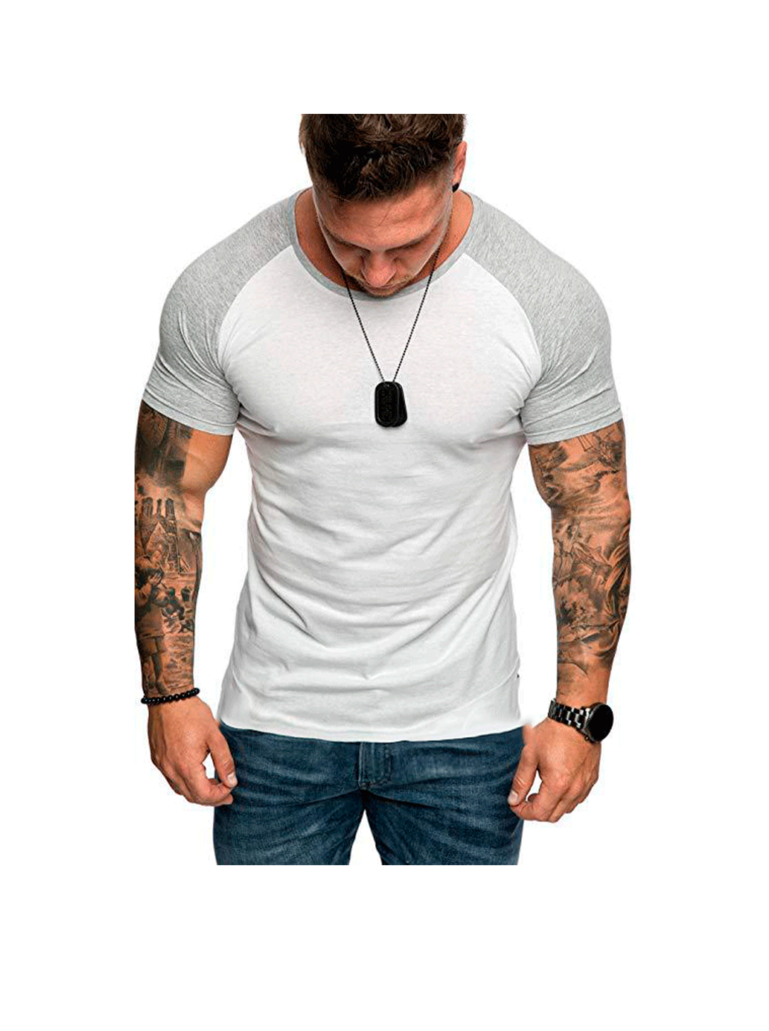 Men's Raglan Sleeve Color Block Short Sleeve T-Shirt Soft Breathable