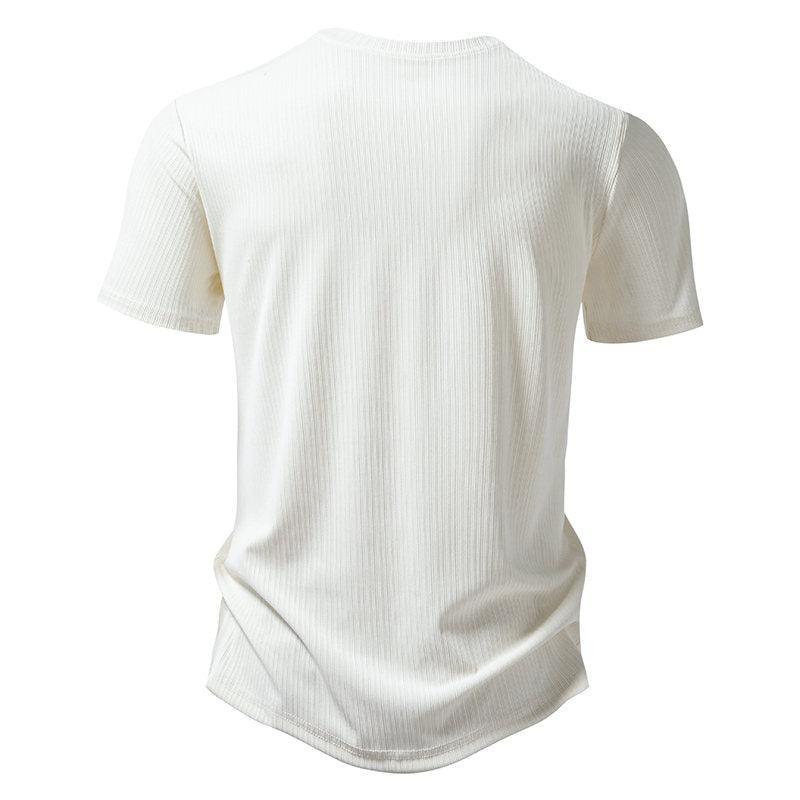 Men's Solid Color Henley Collar Short Sleeve T-shirt