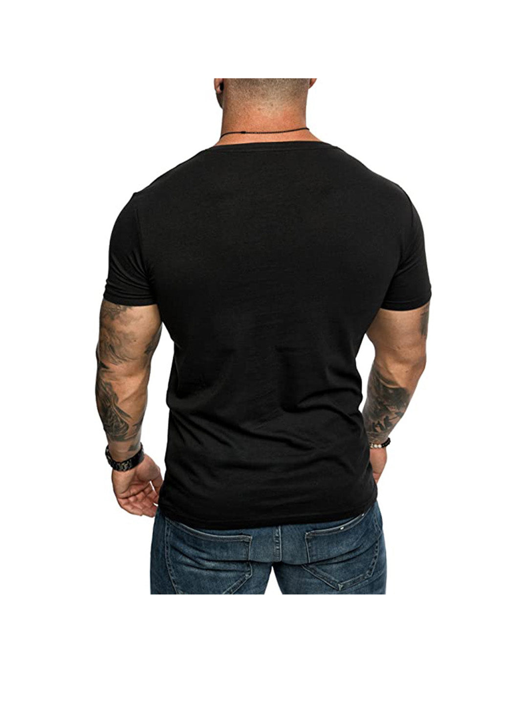 Dennis Solid Color Patch Pocket V-neck T-shirt