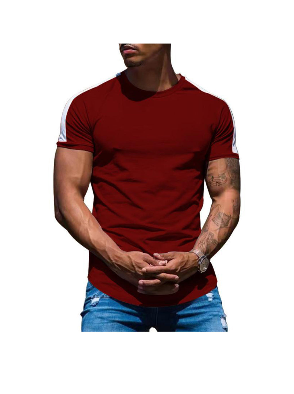 Russell Crew Neck Patchwork Short-sleeved T-shirt