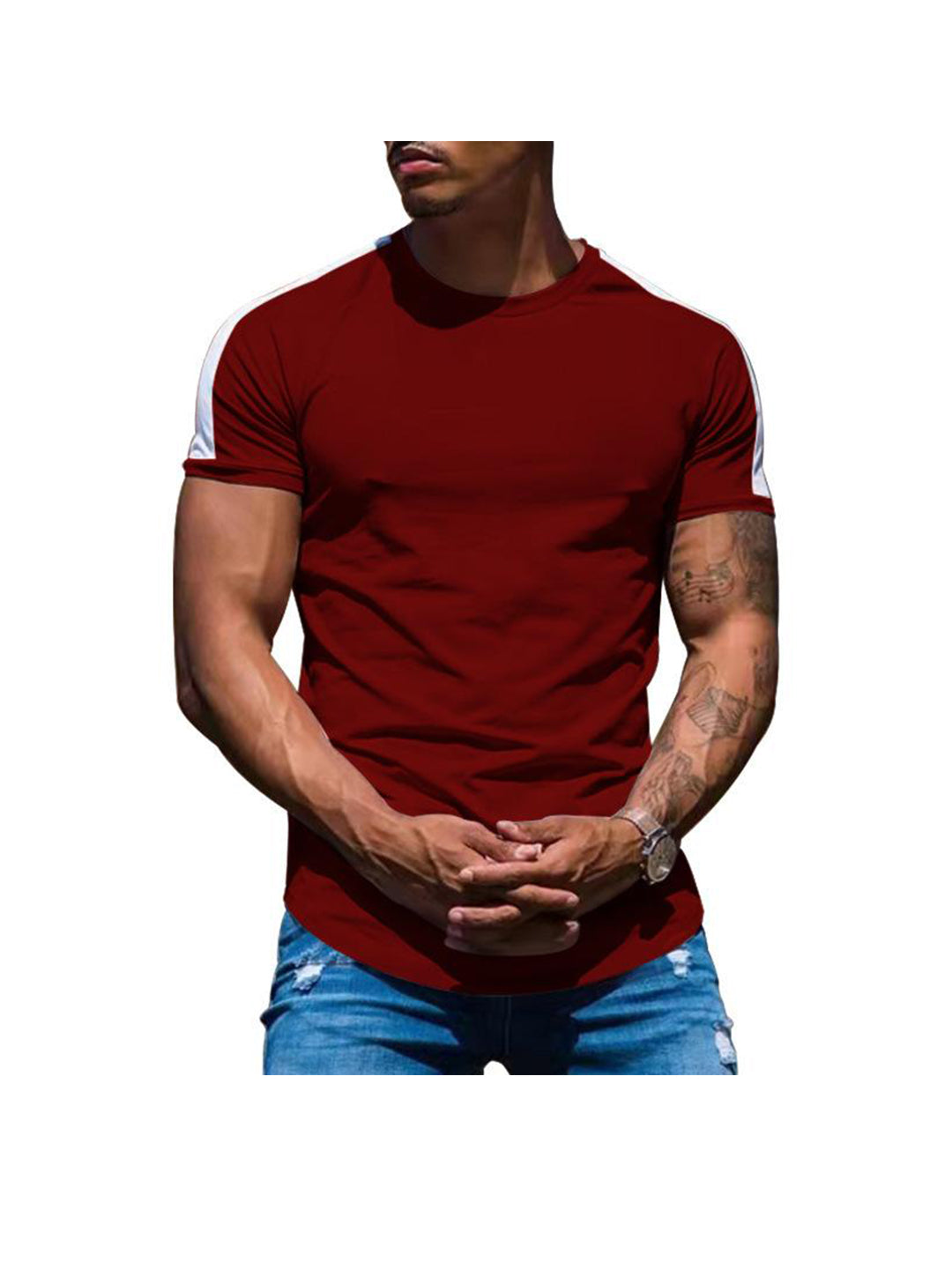Russell Crew Neck Patchwork Short-sleeved T-shirt