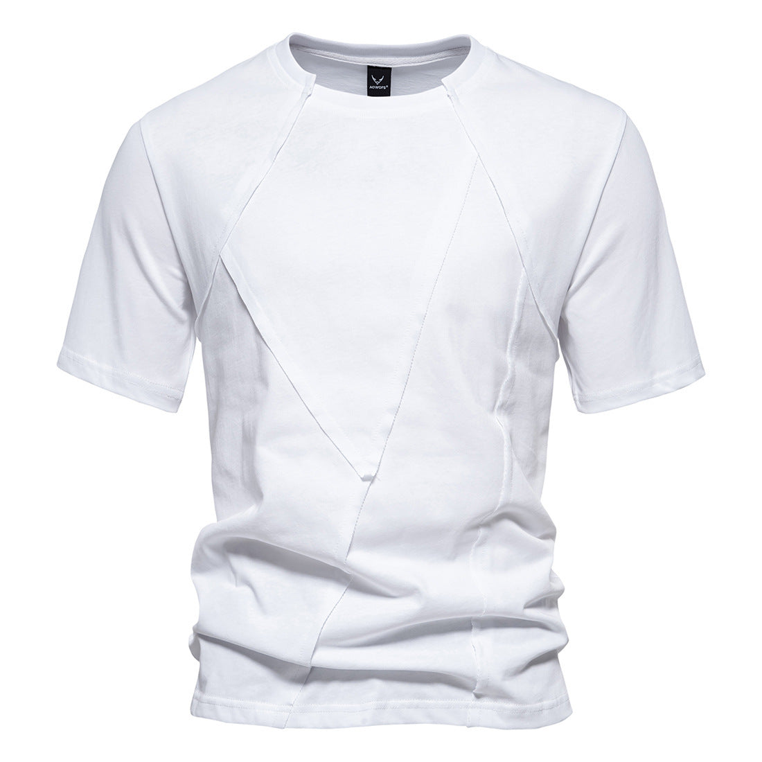 Men's Vintage Cotton Diamond Patchwork Short Sleeve T-Shirt