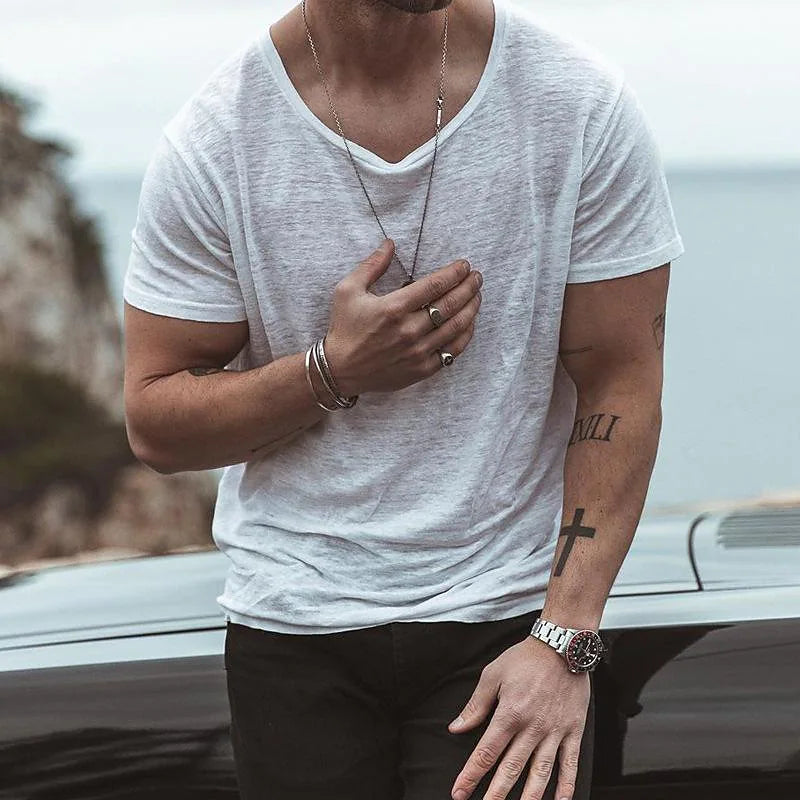 Men's Solid Color Round Neck Short Sleeve T-shirt
