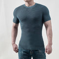 Men's Two-tone Textured Crew Neck Rib Knit Short Sleeve T-Shirt