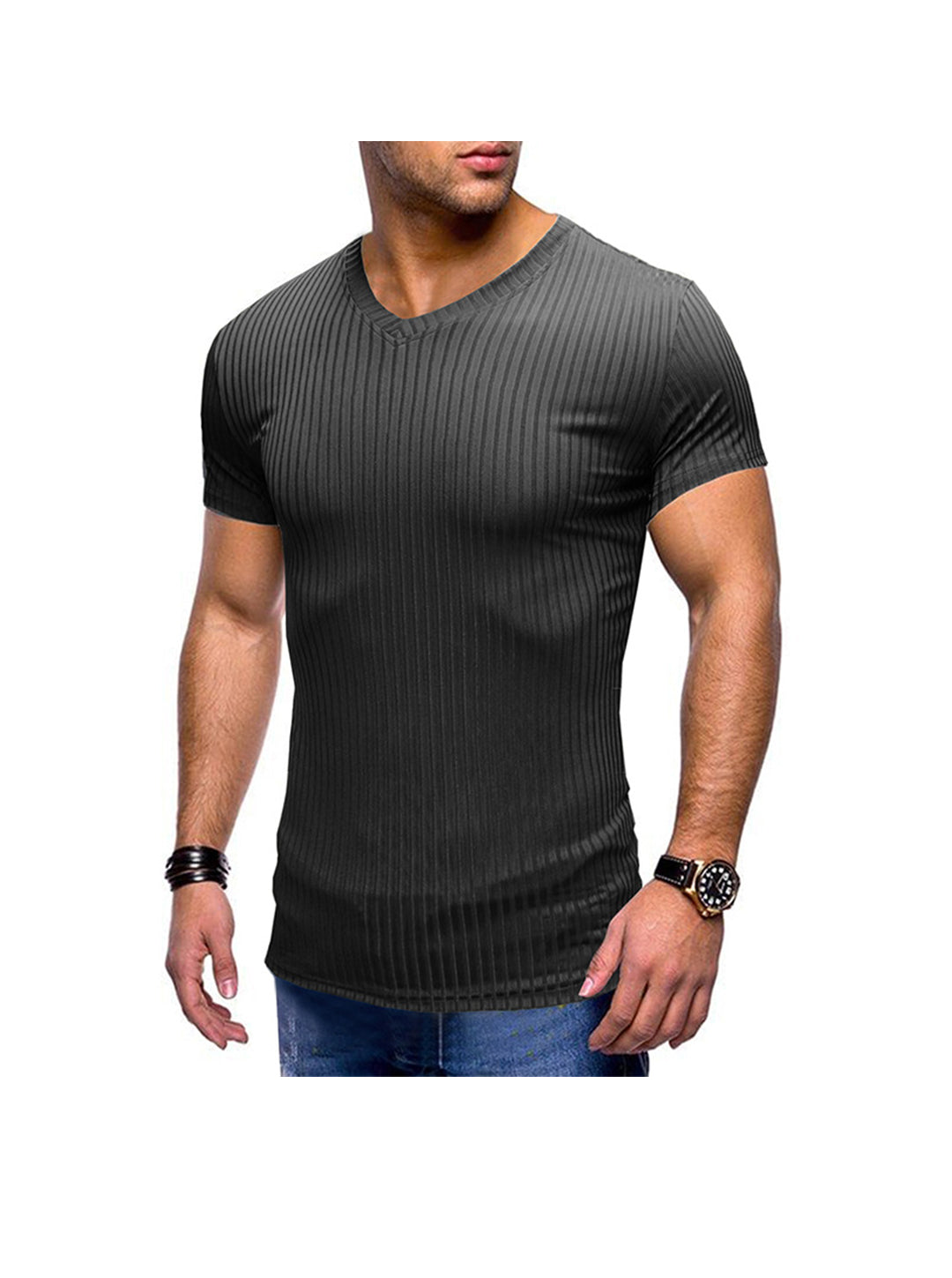 Robert Ribbed Fabric V-neck T-shirt