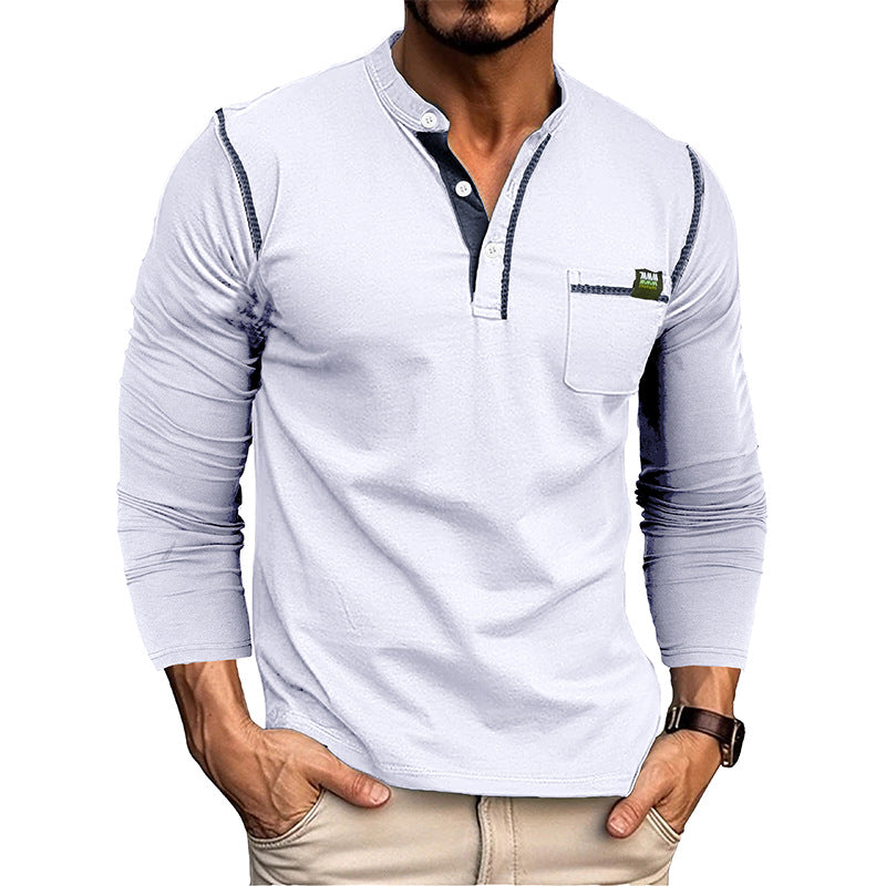 Men's Long Sleeve Color Block Henley T-Shirt
