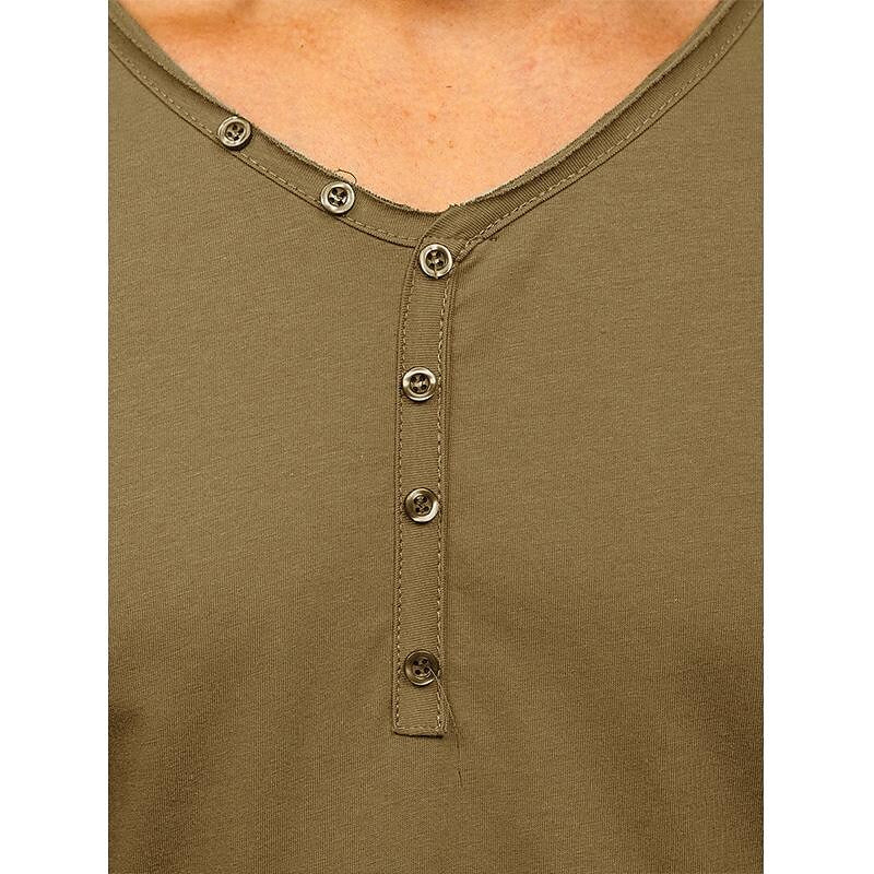 Men's Solid Color Henley Collar Short Sleeve T-Shirt
