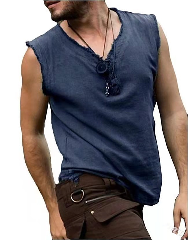 Men's Solid Color V Neck Casual Sleeveless Shirt