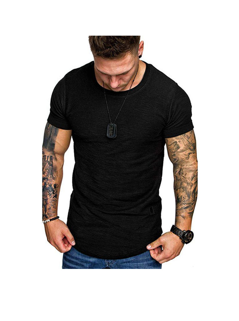 Men's Textured Solid Color High Quality Crew Neck T-shirt Soft Breathable