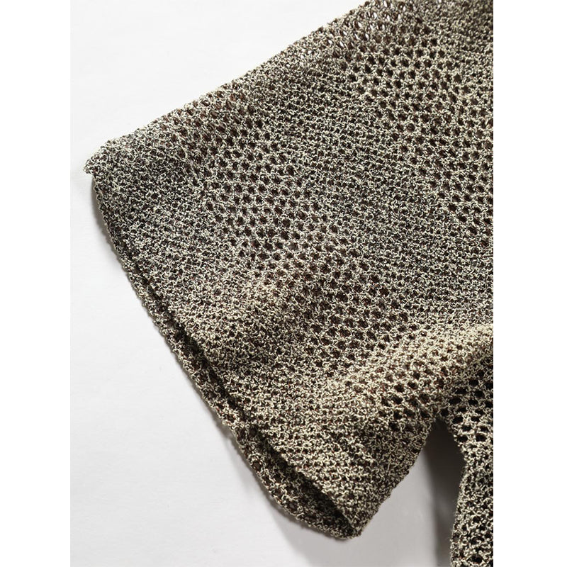 Dennis Open-knit Mesh V-neck Short-sleeve T-shirt