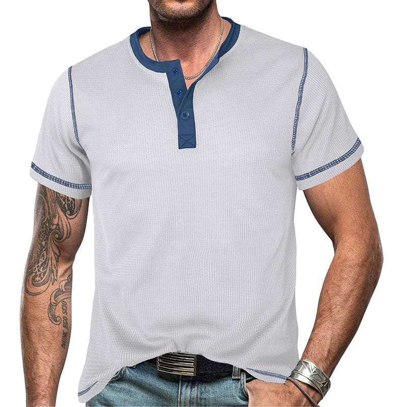 Men's Vintage Color Block Henley T-Shirt