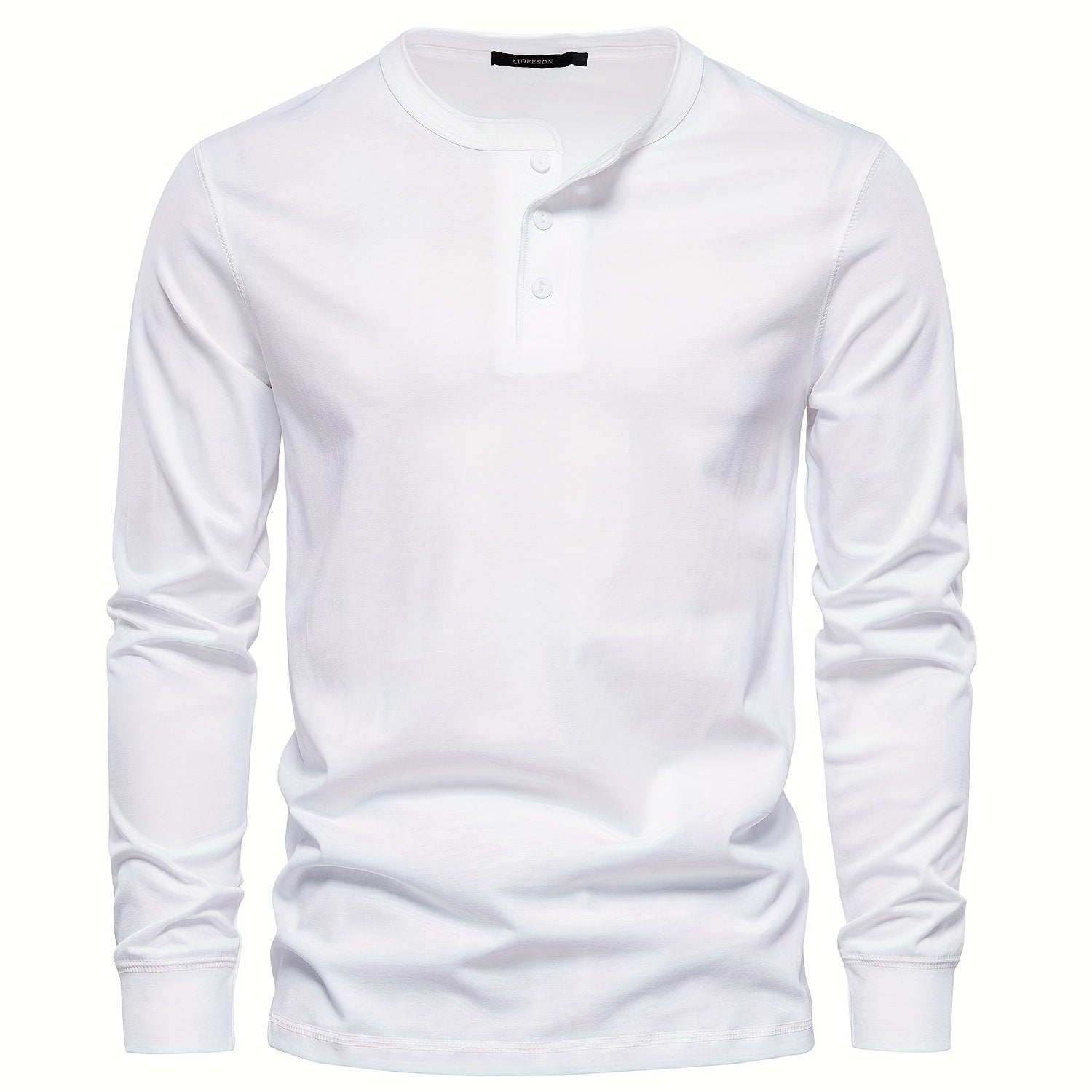 Rogers Solid Color Casual Henley  Long Sleeve T-shirt