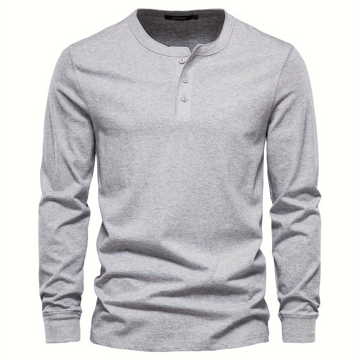 Rogers Solid Color Casual Henley  Long Sleeve T-shirt