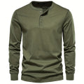 Rogers Solid Color Casual Henley  Long Sleeve T-shirt