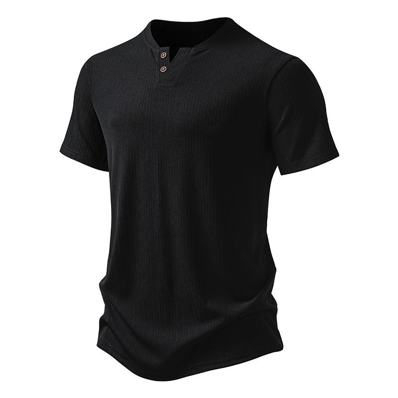 Men's Solid Color Henley Collar Short Sleeve T-shirt