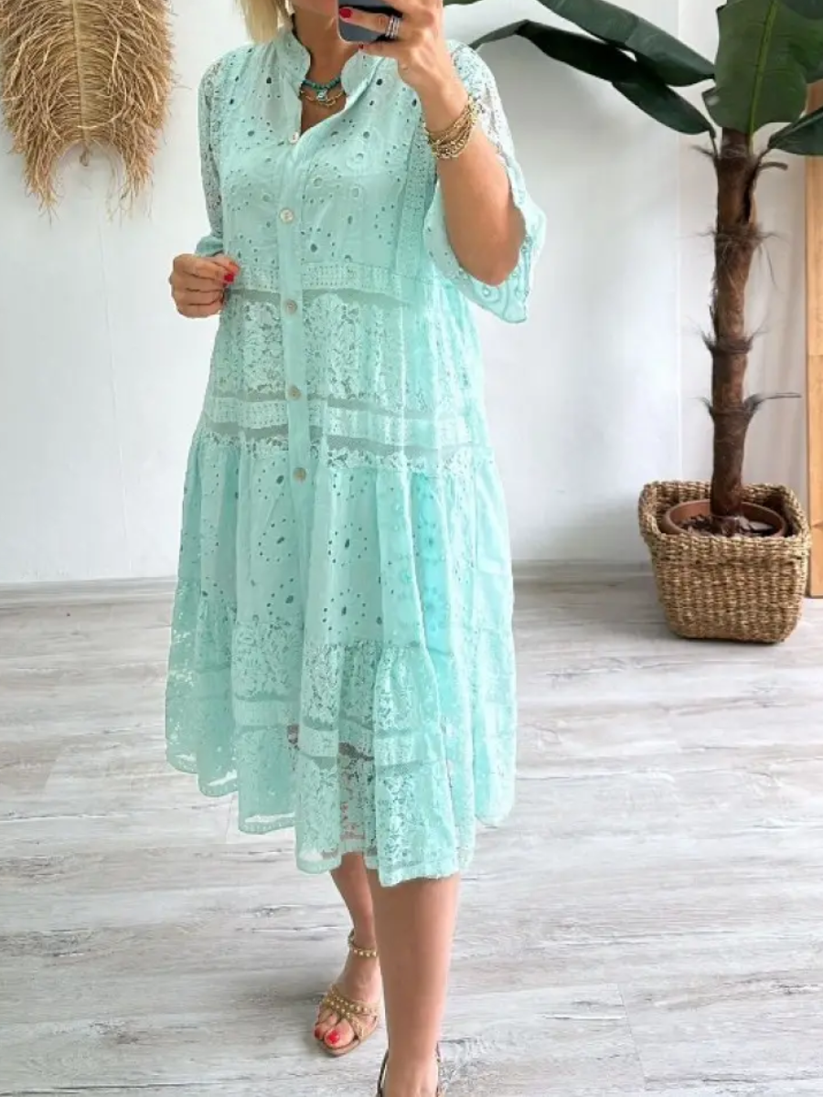 CLEARANCE🔥Women's V-neck Mid-sleeve Hollow Dress