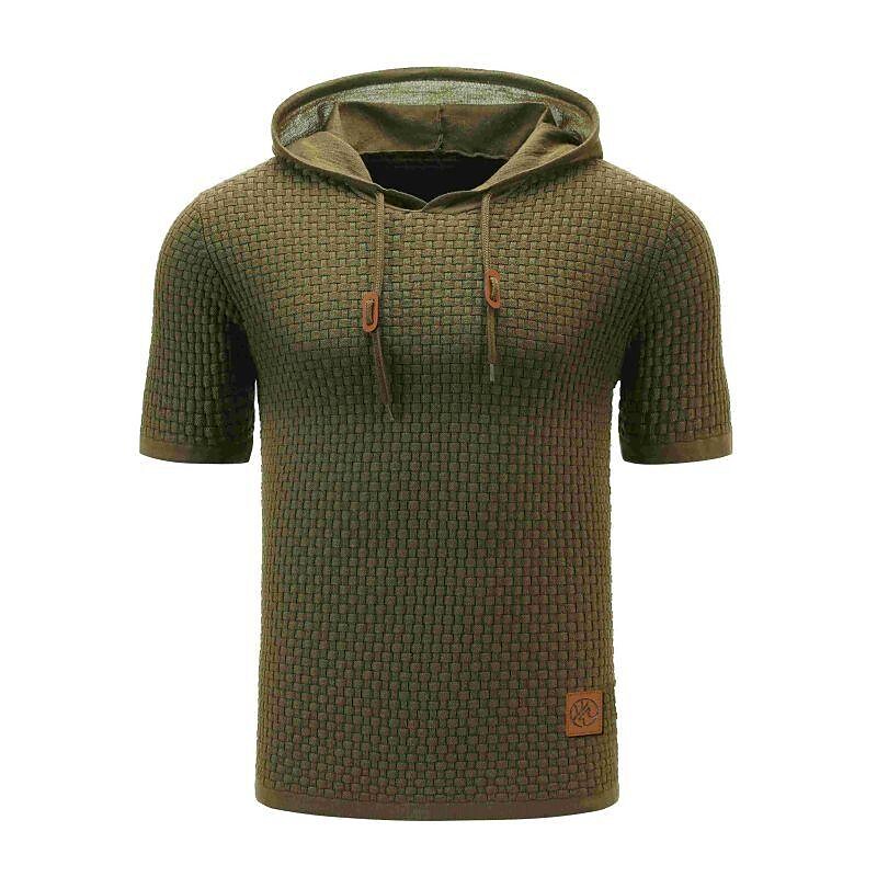 Men's Pullover Jacquard Solid Color Hooded Sweater Basic Vintage Style