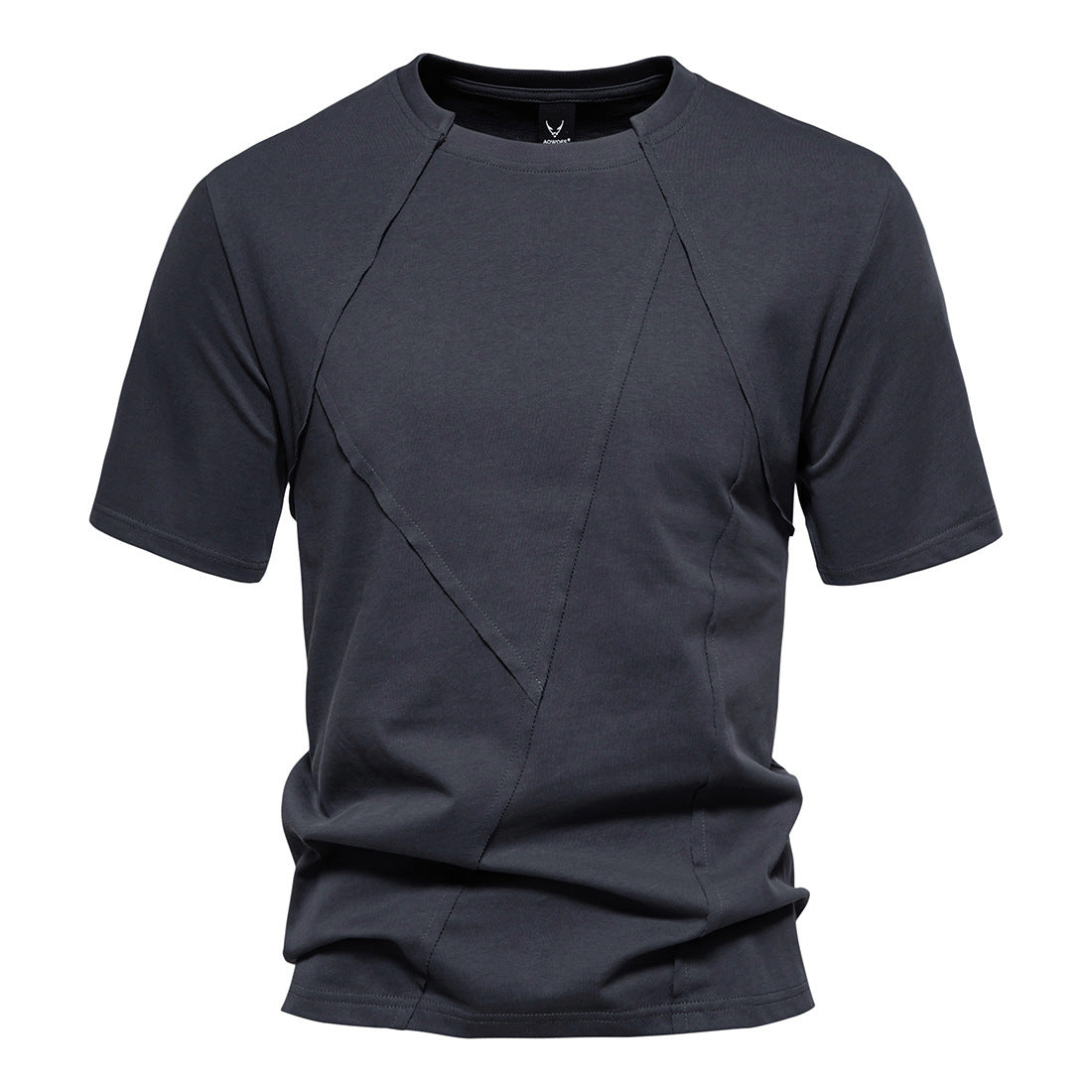 Men's Vintage Cotton Diamond Patchwork Short Sleeve T-Shirt
