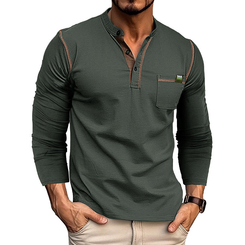Men's Long Sleeve Color Block Henley T-Shirt