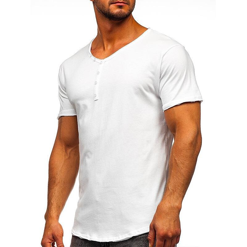 Men's Solid Color Henley Collar Short Sleeve T-Shirt