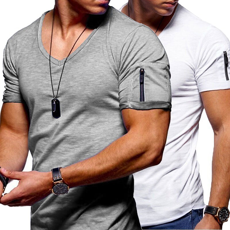 Men's 2 pcs  Solid Color Basic V Neck Short Sleeve T-shirt