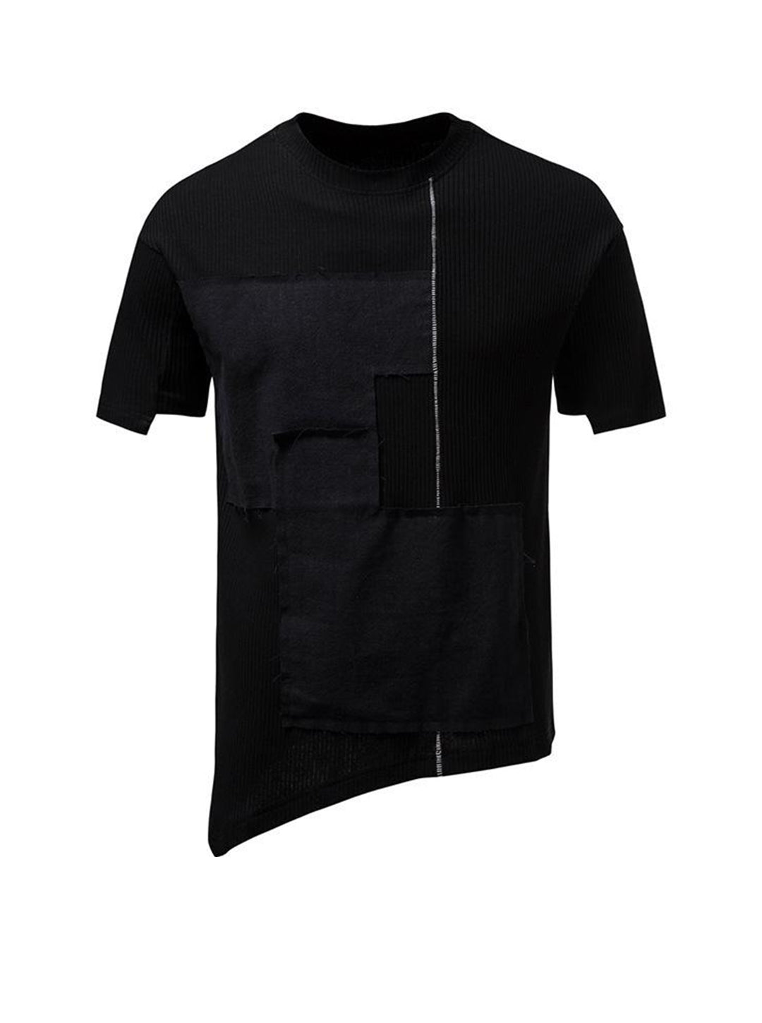 Roberts 3D Draping Patchwork Drop Shoulder Sleeve Irregular Hem Short Sleeve T-shirt