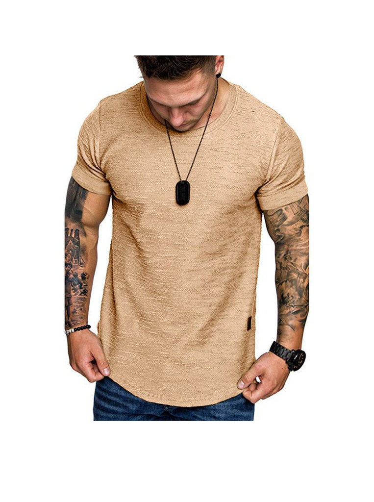 Men's Textured Solid Color High Quality Crew Neck T-shirt Soft Breathable
