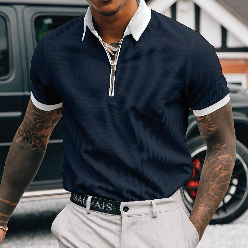 Men's Solid Contrast Collar and Cuffs Short Sleeve Polo T-shirt