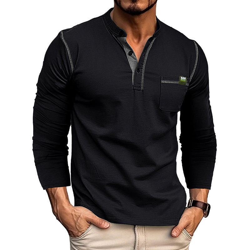 Men's Long Sleeve Color Block Henley T-Shirt