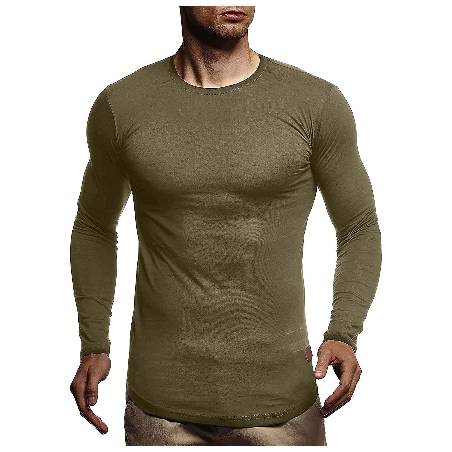 Men's Solid Color Round Neck And V-neck Long-sleeved T-shirt