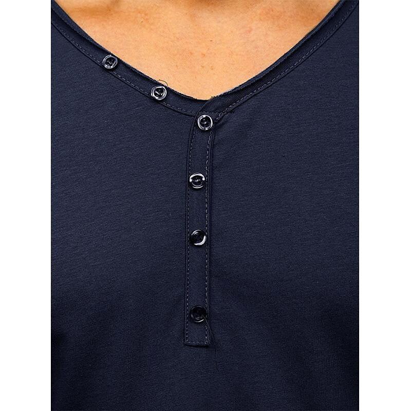 Men's Solid Color Henley Collar Short Sleeve T-Shirt