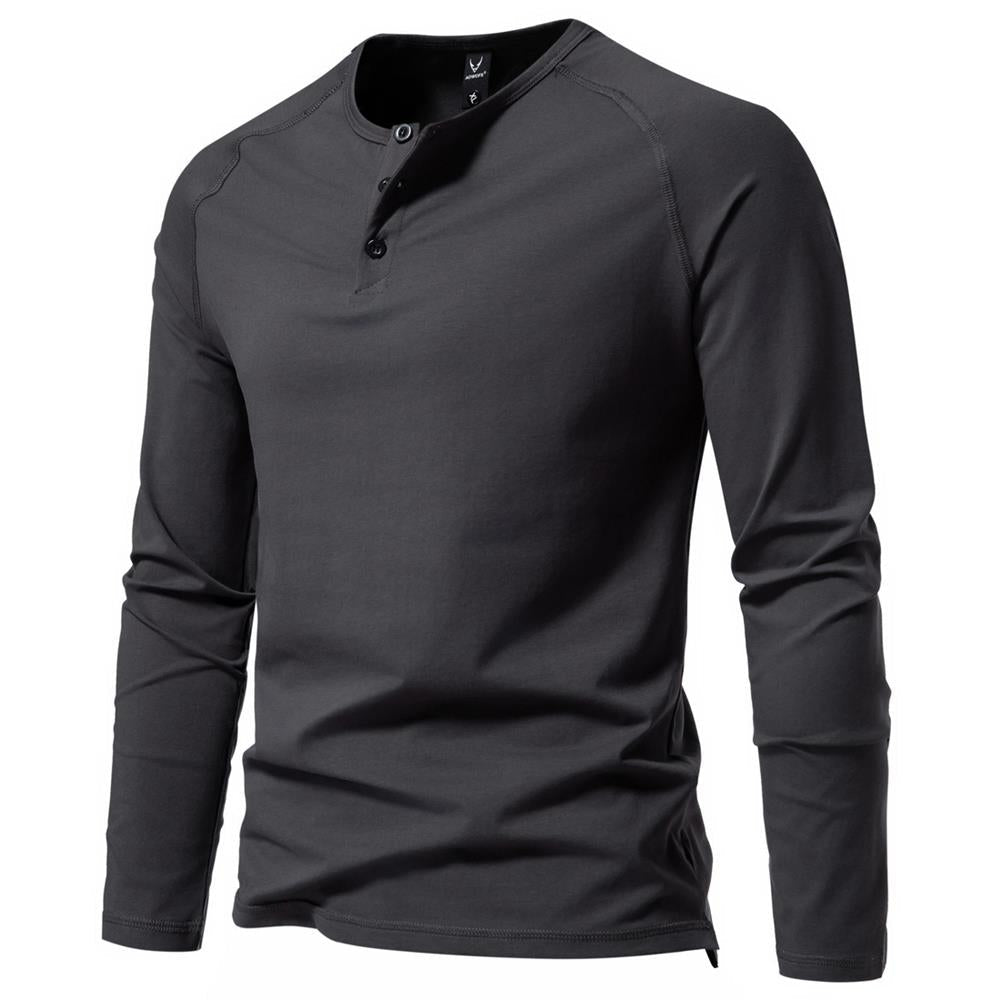 Men's Solid Color Casual Long Sleeve Henley T-Shirt