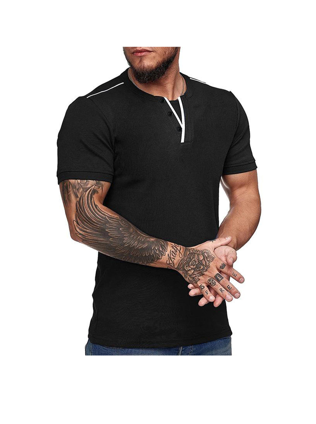 Daniel Contrast Trim V-neck Henry T-shirt