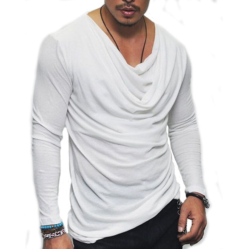 Men's Solid Color Cowl Casual Long Sleeve T-shirt