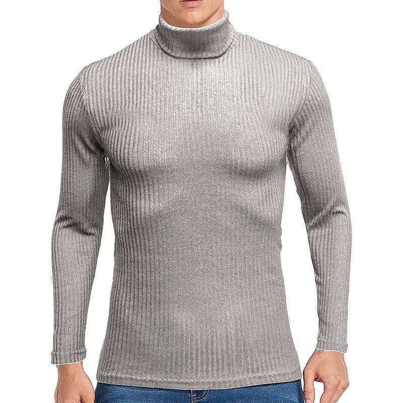 Men's Vintage Turtleneck Solid Color Long Sleeve Knitted T-shirt