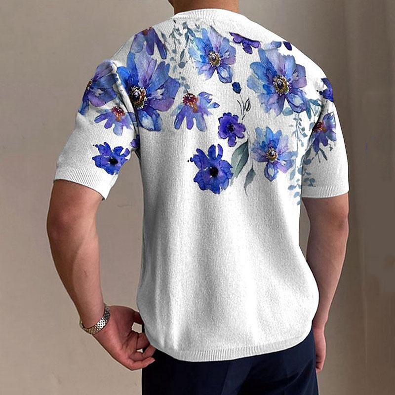 Men's Faux Cotton Knit Crew Neck Fixed Printing Short Sleeve T-Shirt
