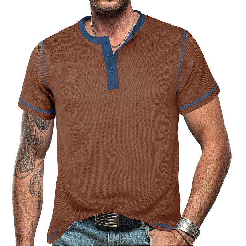 Men's Vintage Color Block Henley T-Shirt