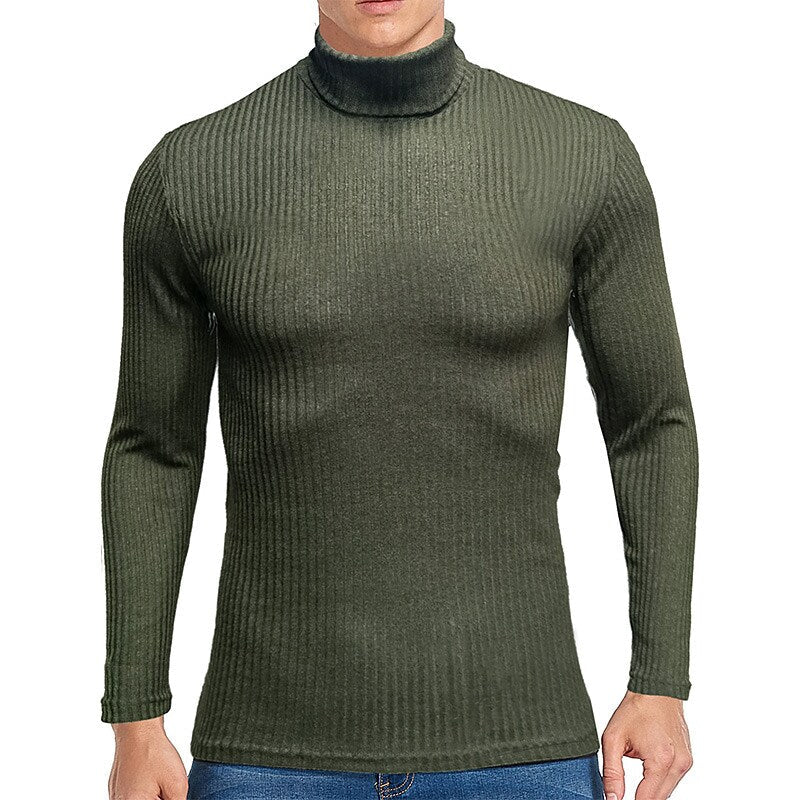 Men's Vintage Turtleneck Solid Color Long Sleeve Knitted T-shirt