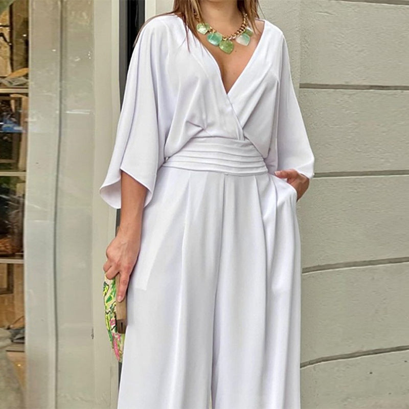 Spring Summer Street Clothing Women Jumpsuit Casual Short-sleeved Loose Jumpsuit Women Clothing.