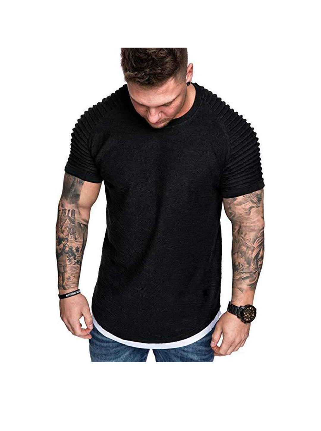 William Raglan Sleeves Hem Patchwork Short-sleeved T-shirt