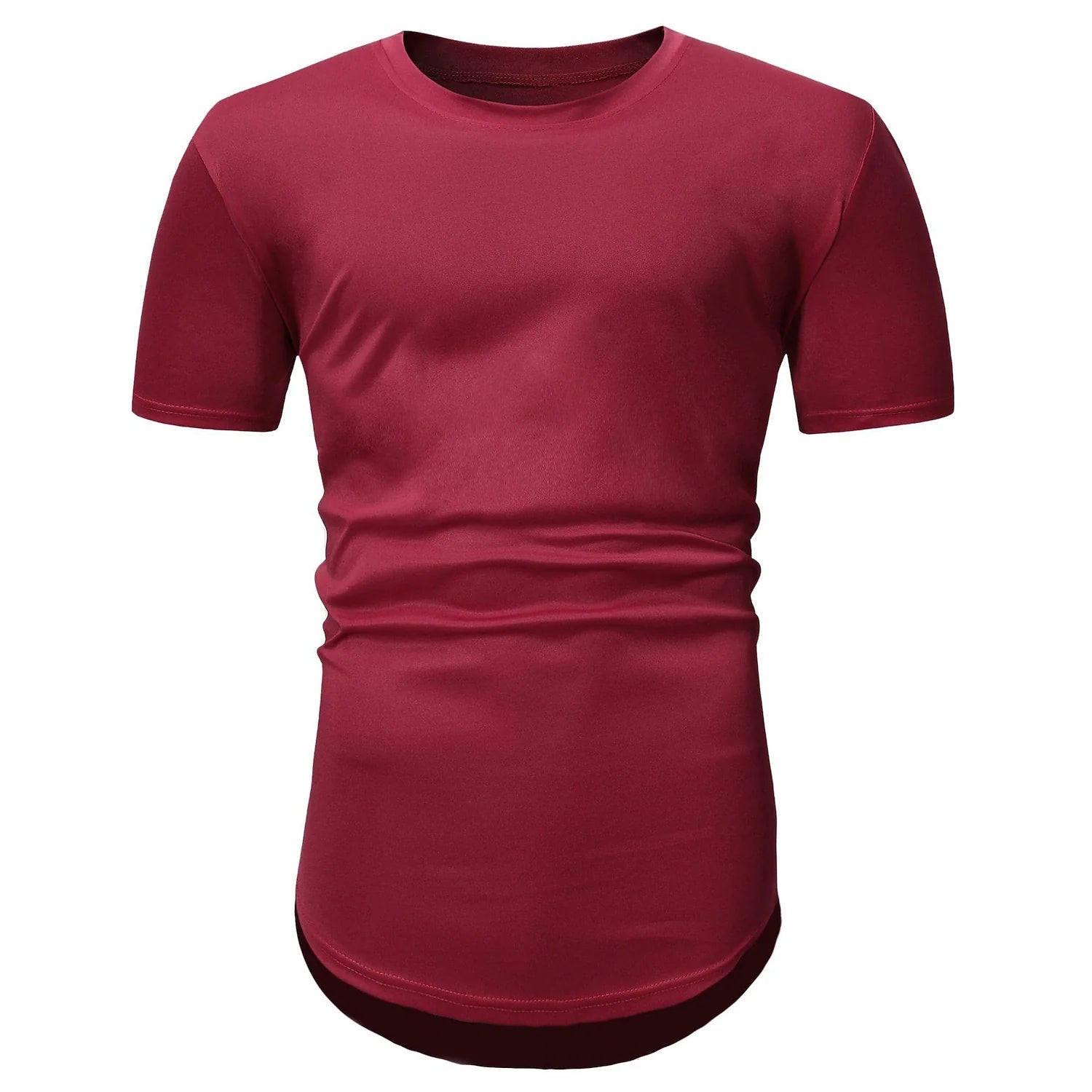 Men's Solid Color Short-sleeved Lengthened Arc Hem T-shirt