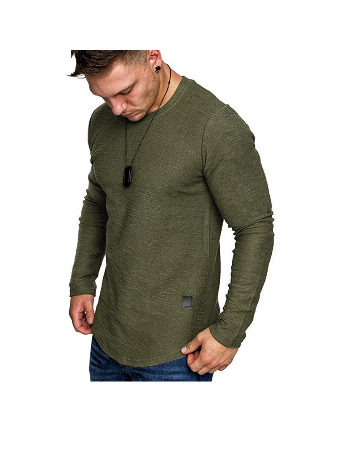 Men's Textured Solid Color High Quality Crew Neck T-shirt Soft Breathable