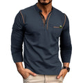 Men's Long Sleeve Color Block Henley T-Shirt
