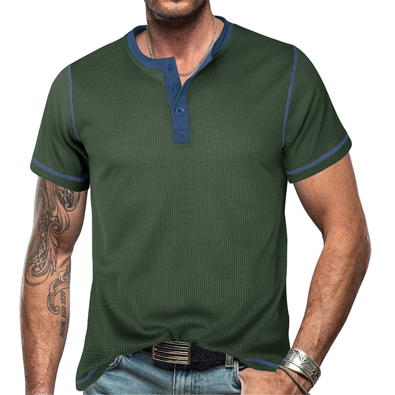 Men's Vintage Color Block Henley T-Shirt