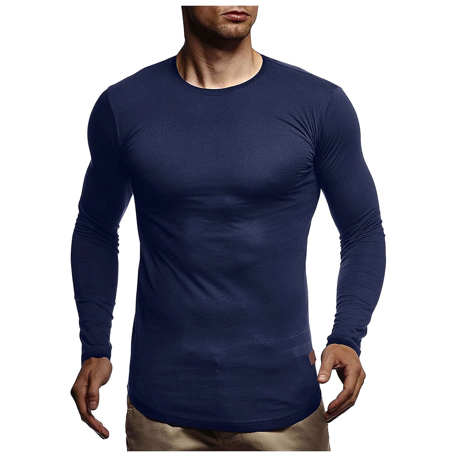 Men's Solid Color Round Neck And V-neck Long-sleeved T-shirt