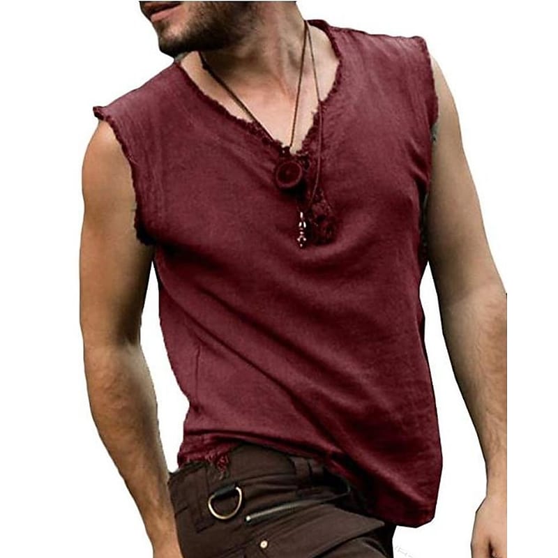 Men's Solid Color V Neck Casual Sleeveless Shirt