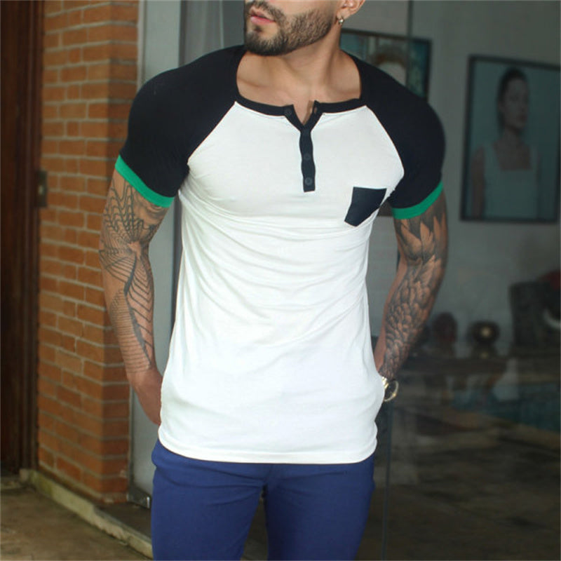 Patrick Color Block Button-Down Henry Short Sleeve T-shirt